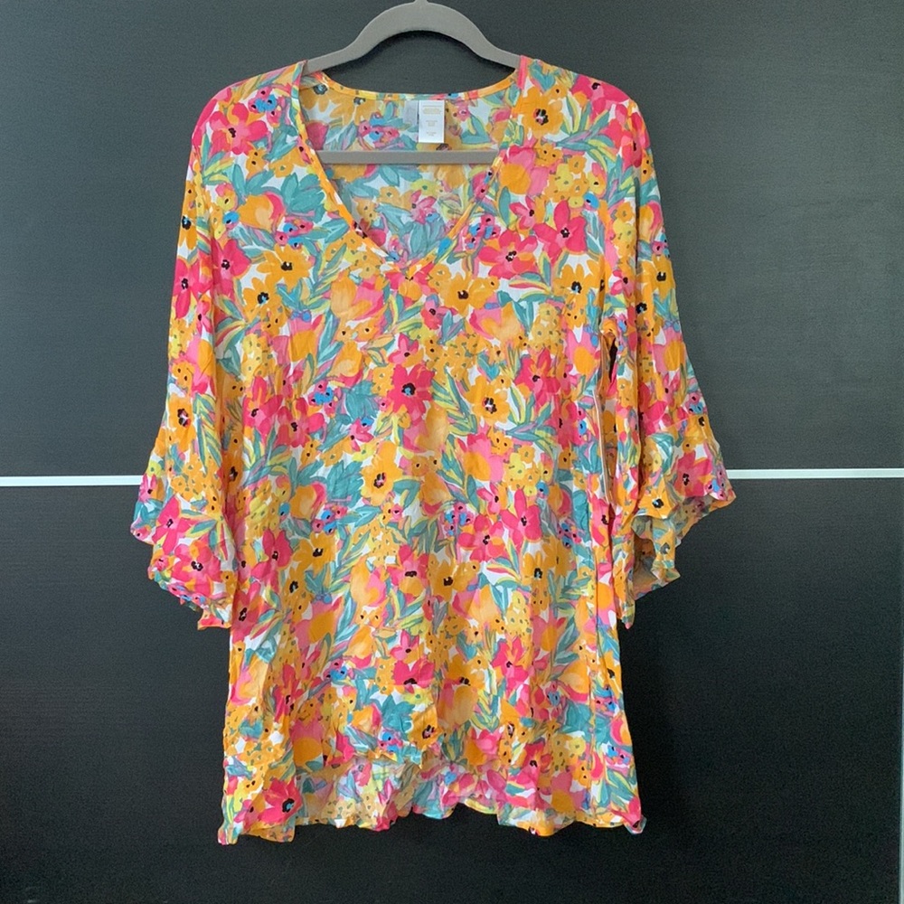 Anne Cole Flounce V Neck Tunic Cover Up - Picture 4 of 12